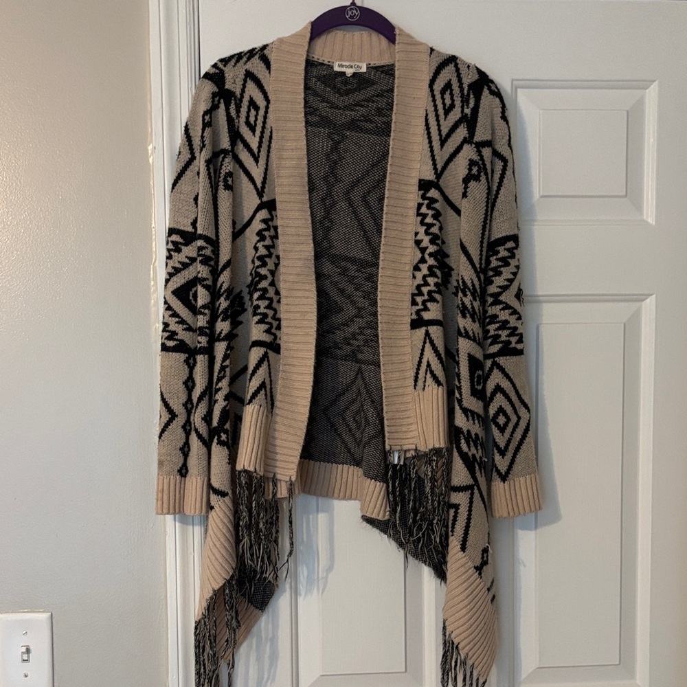 Aztec Patterned Beige and Black Women's Sweater